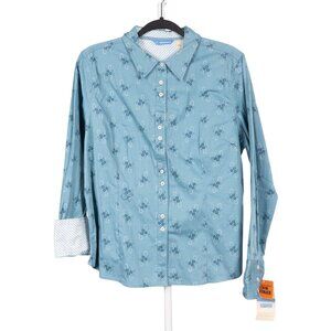 Dockers VTG Button Up Shirt Womens XL NEW Blue Cotton Stain Defender Floral